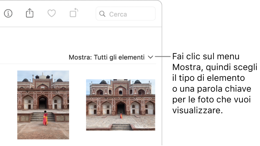 Il menu a comparsa Mostro impostato per visualizzare tutti gli elementi.