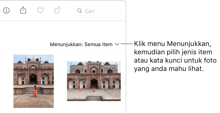 Menu timbul Menunjukkan diset untuk menunjukkan semua item.