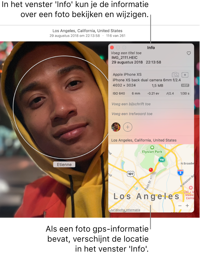 Het infovenster van een foto.