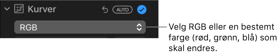 Kurver-kontroller i Juster-panelet, som viser RGB valgt i lokalmenyen.