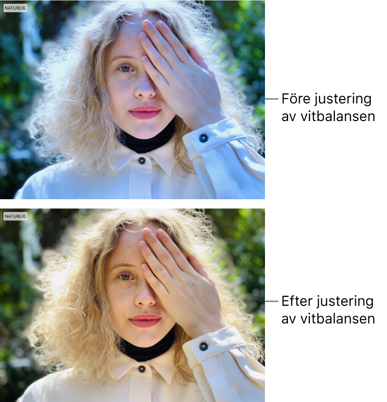 En bild före och efter en justering av vitbalansen.