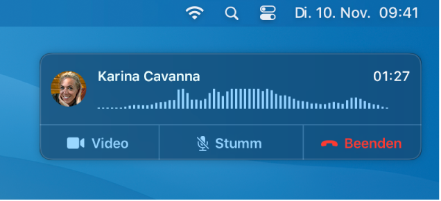 Eine Teilansicht des Mac-Bildschirms, auf dem das Fenster mit der Anrufmitteilung angezeigt wird.