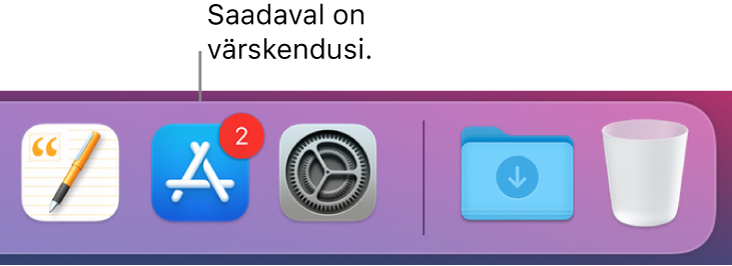 Dock-riba jaotis, mis kuvab App Store'i ikooni koos sildiga värskenduste kohta.