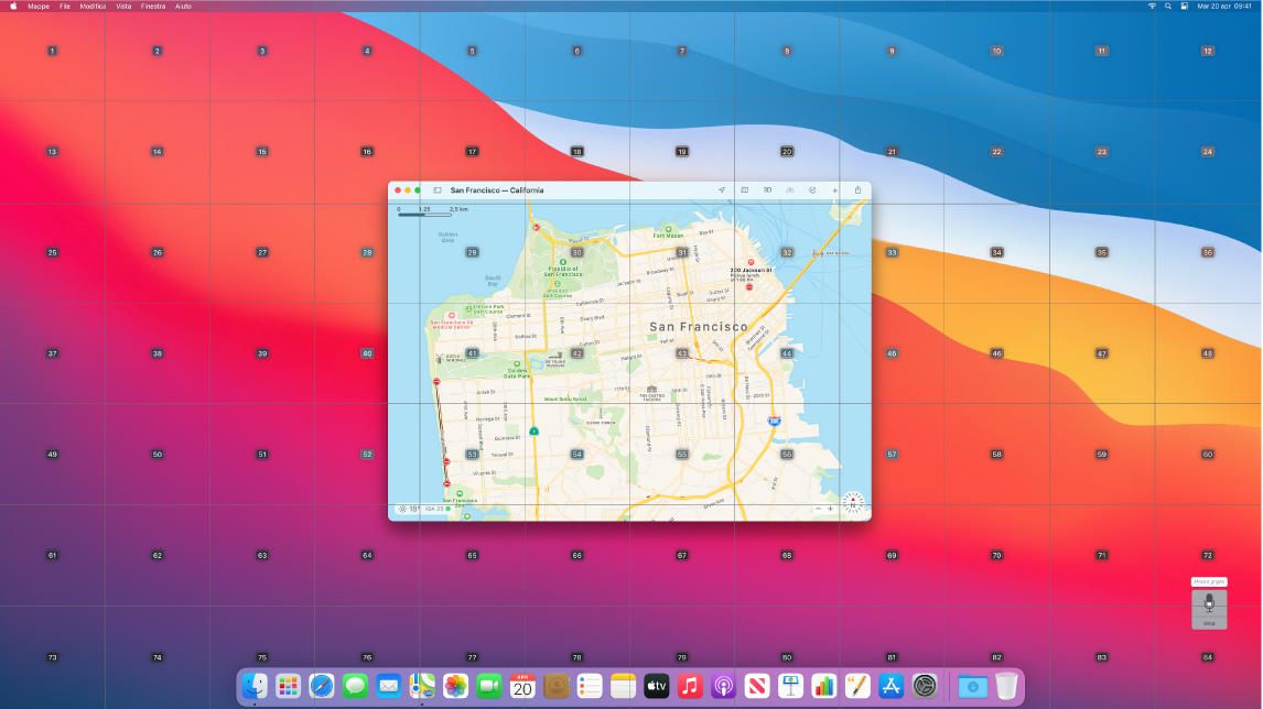 L'app Mappe aperta sulla scrivania con la griglia in sovrapposizione.