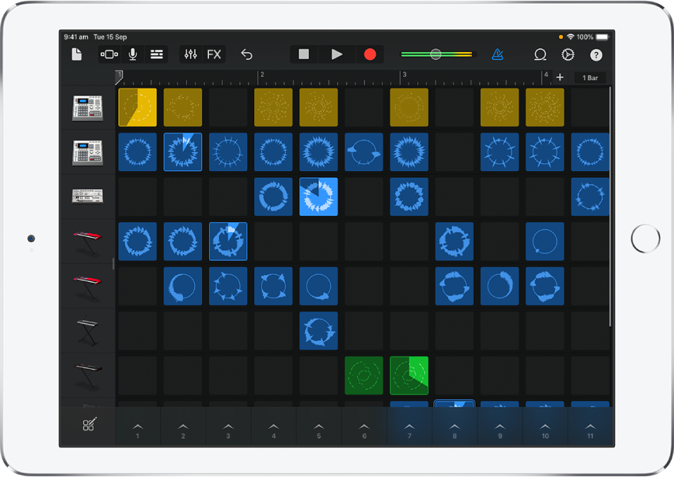 Figure. Live Loops grid with cells playing.