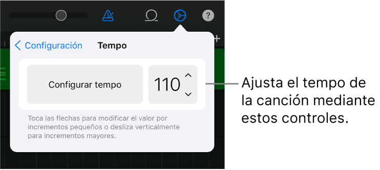 Configuración de la canción, incluidos los controles de tempo