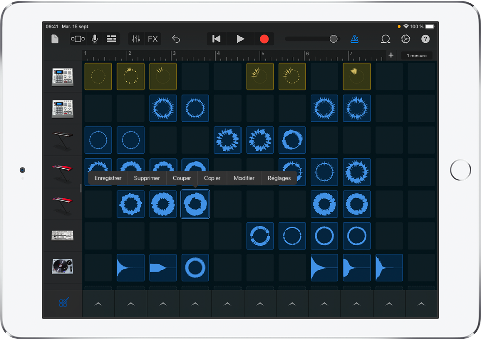 Illustration. Grille Live Loops avec la modification de cellules activée.