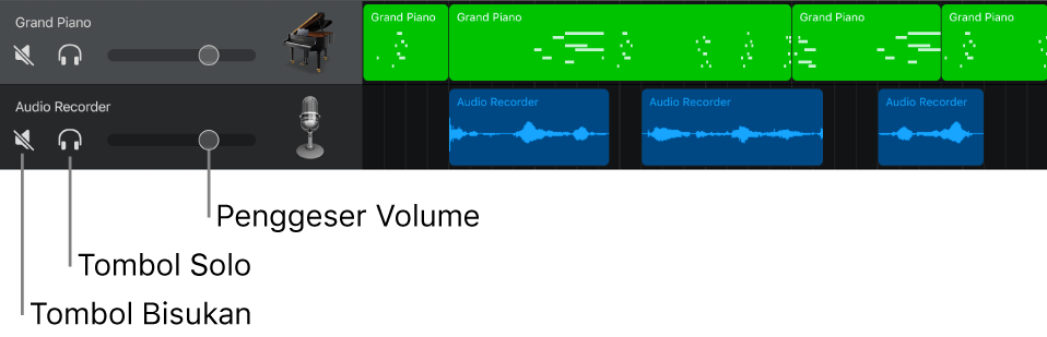 Header track terbuka, menampilkan kontrol