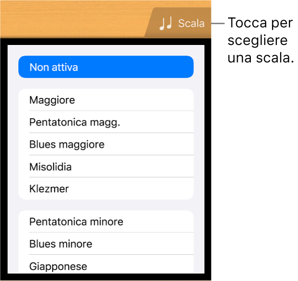 Pulsante Scala ed elenco Scala di Chitarra