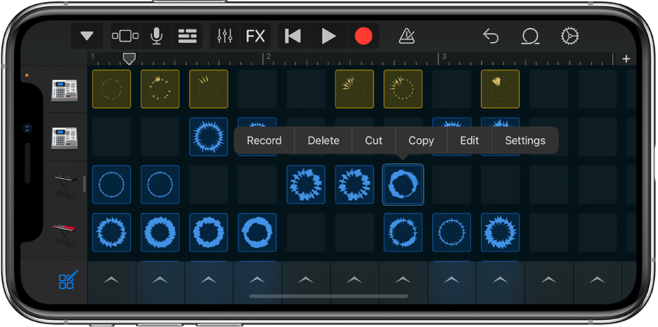 Figure. Live Loops grid with cell editing turned on.