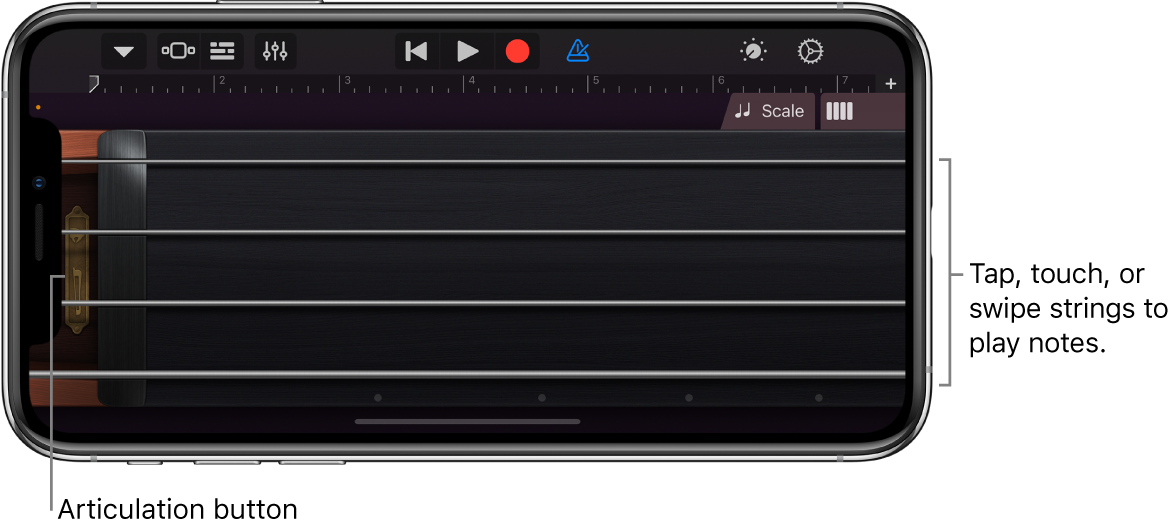 Notes view on the Strings Touch Instrument