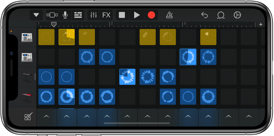 Gambar. Grid Live Loops dengan sel diputar.