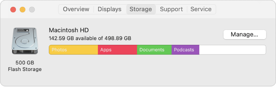 The Storage pane in System Information, showing a graphical representation of your storage.