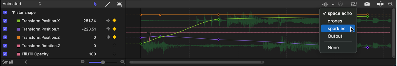 Einblendmenü „Wellenform“ im Keyframe-Editor