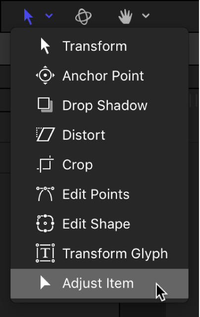 Choosing the Adjust Item tool in the canvas toolbar