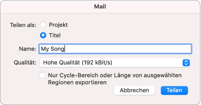 Dialogfenster „MailDrop“