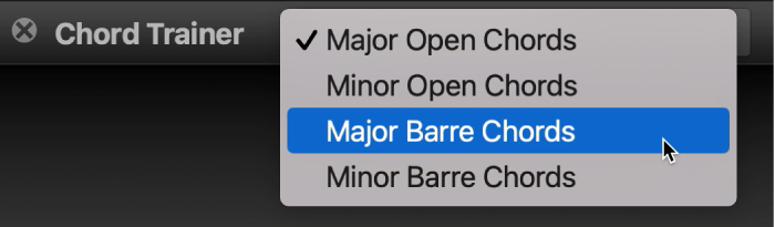 Chord Trainer pop-up menu.