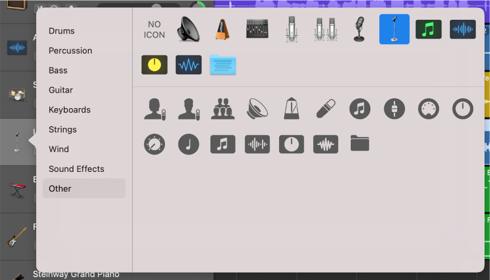 Selecting track icon from Icon shortcut menu.