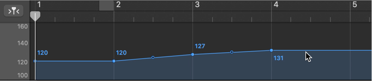 Pista de tempo, a la que se añade un punto de control de tempo.