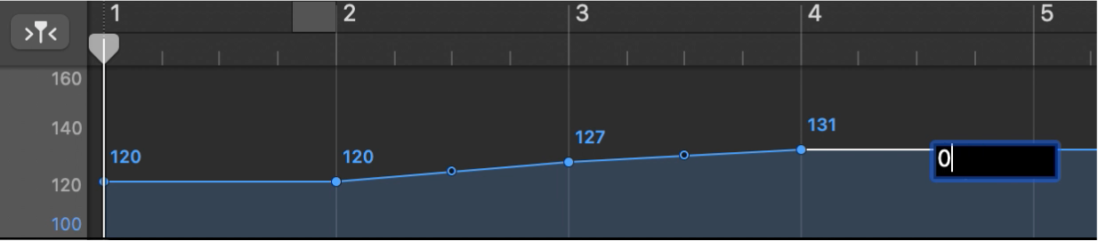 Pista de tempo, en la que se ajusta numéricamente un punto de control de tempo.