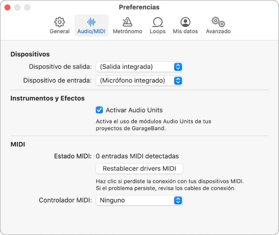 Preferencias de Audio/MIDI.