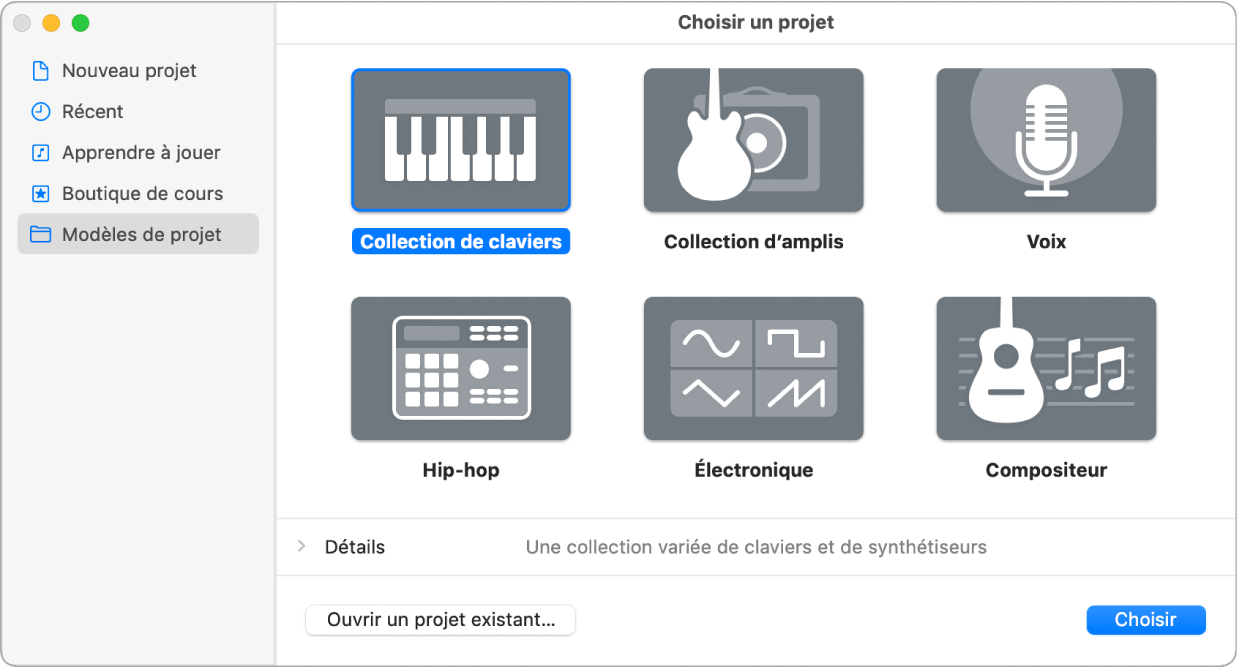 Modèles Nouveau projet dans le sélecteur de projet.