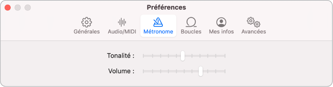 Préférences du métronome.