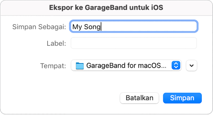 Ekspor ke GarageBand untuk iOS.