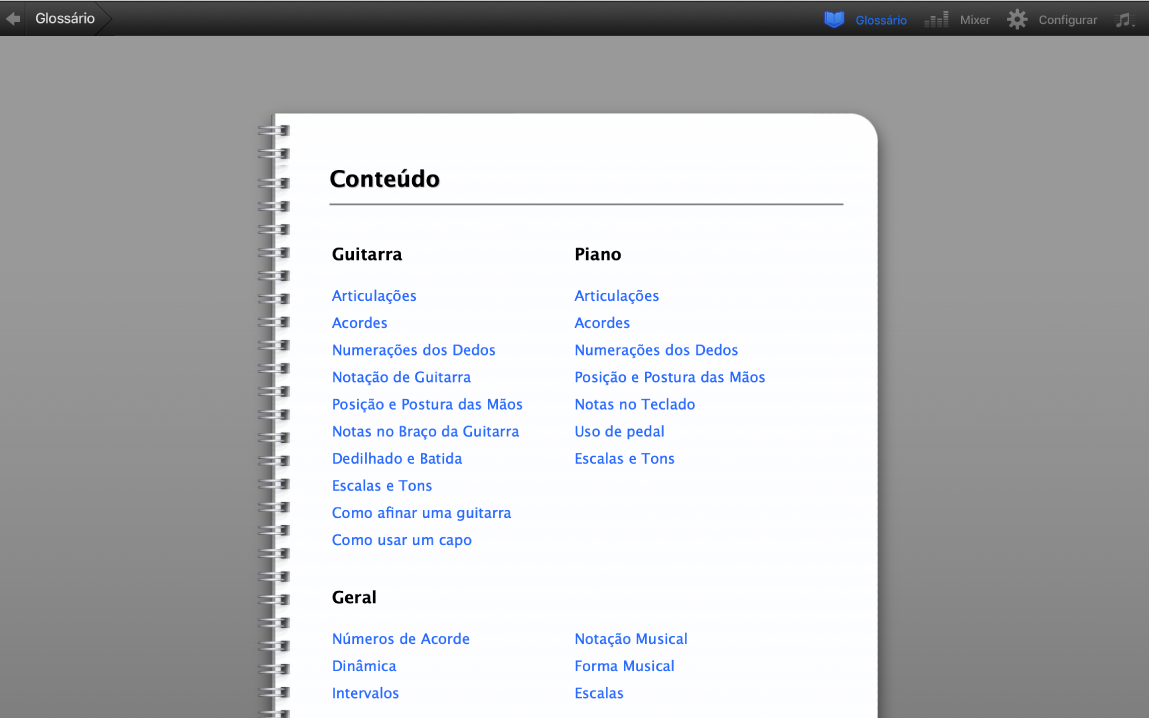 Glossário de Aprenda a Tocar.