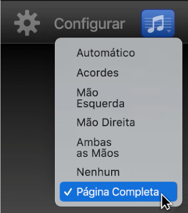 Escolhendo Página Completa no menu pop-up Notação.