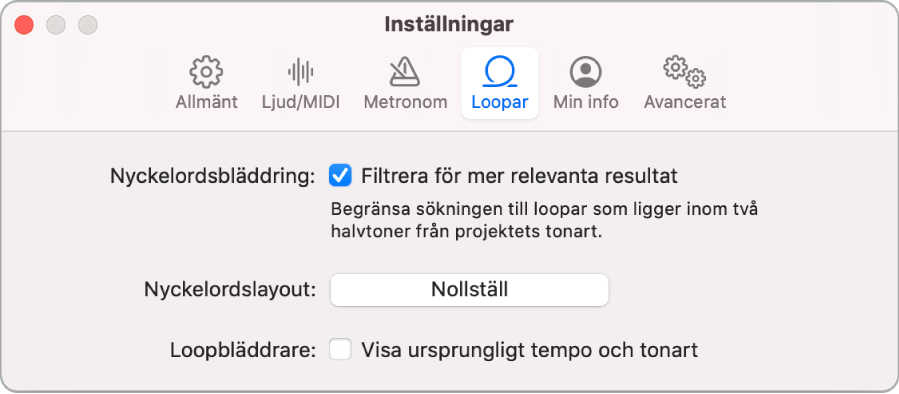 Loopinställningar.