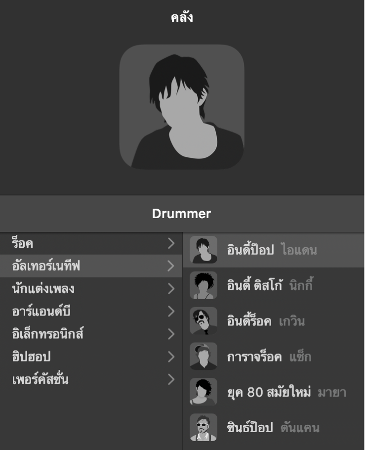 การ์ดอักขระในตัวแก้ไข Drummer