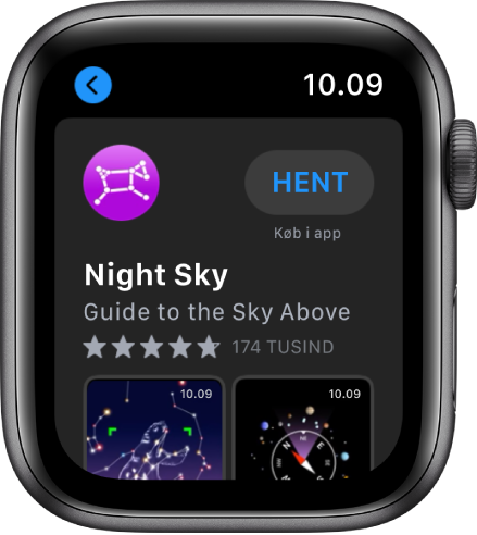 Apple Watch, der viser appen App Store. Der vises et søgefelt øverst på skærmen med en appsamling nedenunder.