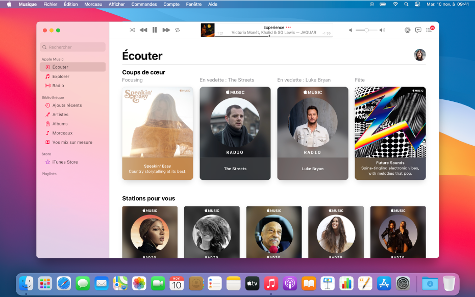 La fenêtre Apple Music montrant Écouter.