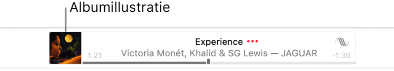 De albumillustratie links van een banner waarin een nummer wordt afgespeeld.
