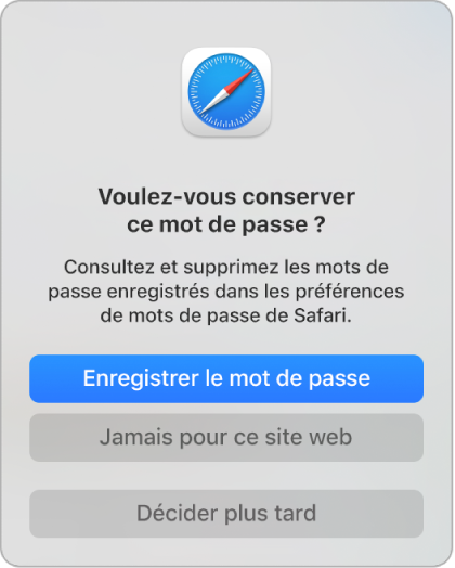 Zone de dialogue demandant si vous souhaitez enregistrer votre mot de passe.