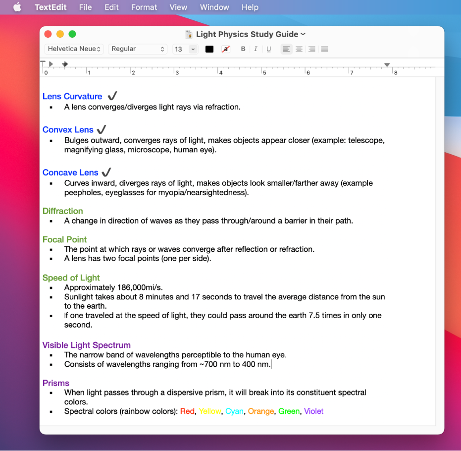 A formatted document in the TextEdit app on the desktop.