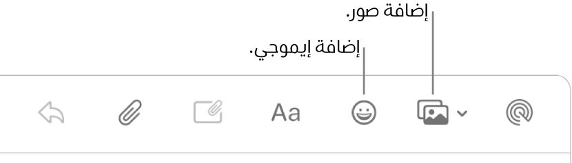 نافذة إنشاء رسالة تعرض أزرار إيموجي والصور.