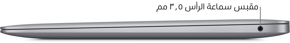 عرض للجانب الأيمن لكمبيروت MacBook Air، مع وسائل شرح لمقبس سماعة الرأس ٣,٥ مم.