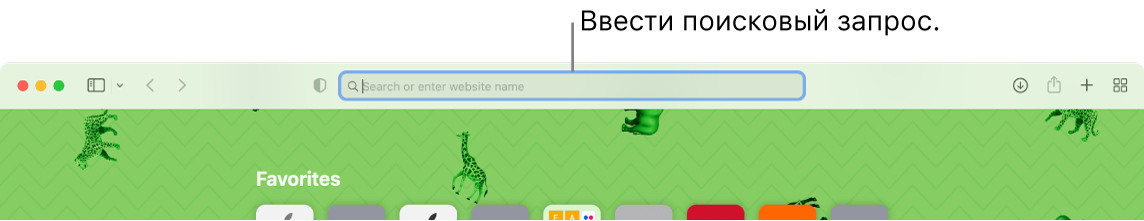 Часть окна Safari. Выноской показано поле поиска вверху окна.