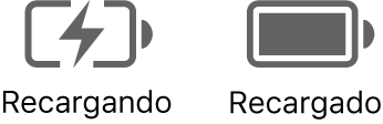 Íconos de estado de la batería mientras está cargando y cuando está cargada.