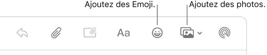 Une fenêtre Rédiger avec les boutons Emoji et Photos.