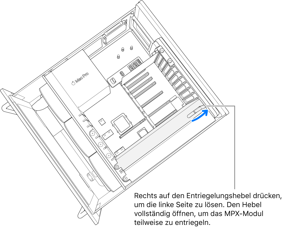 Öffne den Hebel, um das vorhandene Modul zu lösen.