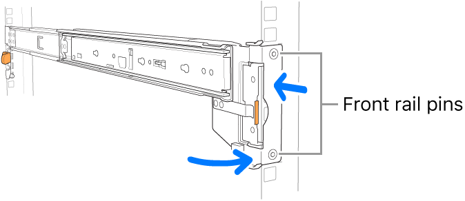 Rail assembly illustrating the location of the front rail pins.