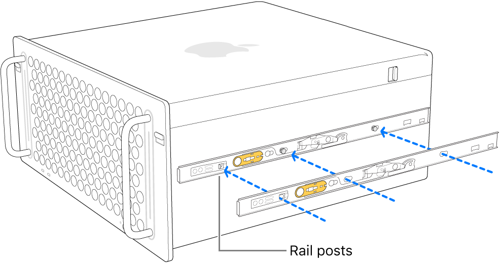 Mac Pro with an inner rail being attached to its side.