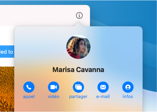 Capture d’écran partielle de la fenêtre de Messages et de son menu Détails.