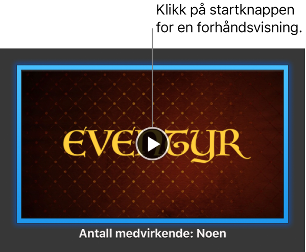 iMovie-skjermen som viser Spill av-knappen.