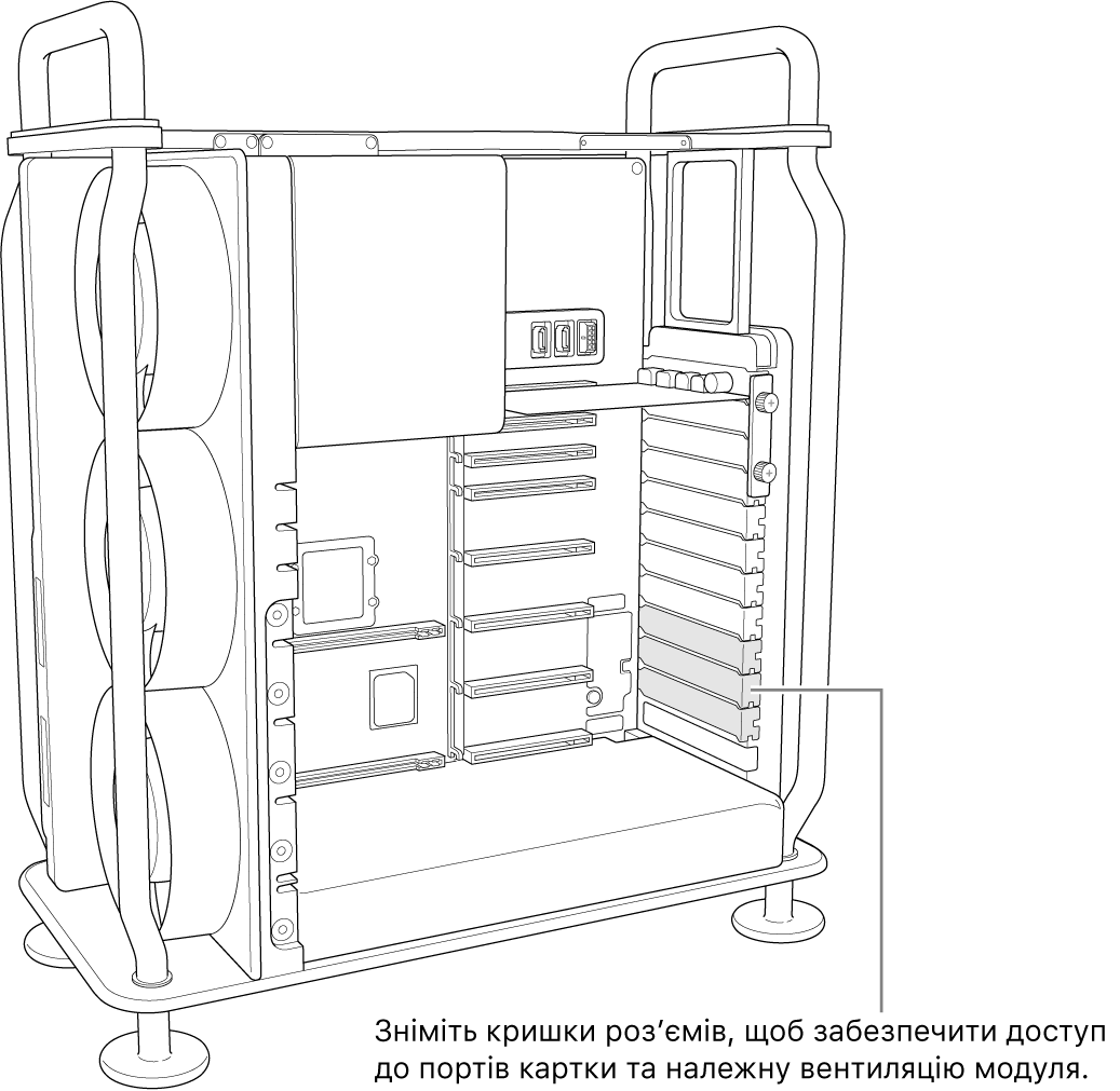 Зняття кришок роз’ємів, щоб забезпечити доступ до портів карти й належне вентилювання модуля.