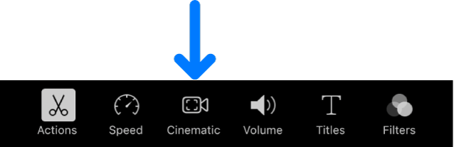 The Cinematic button that appears in the editing controls at the bottom of the screen when you add a Cinematic clip.