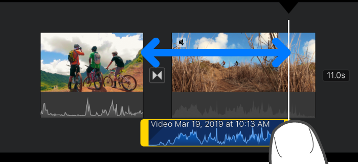 An audio clip being trimmed in the project timeline.